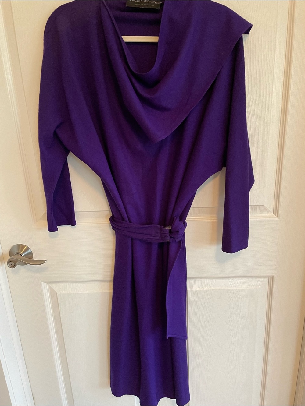 Fab Vintage 1980’s Jackie Rogers 100% Wool Purple Draped Belted Dress, Sz L! 🍁